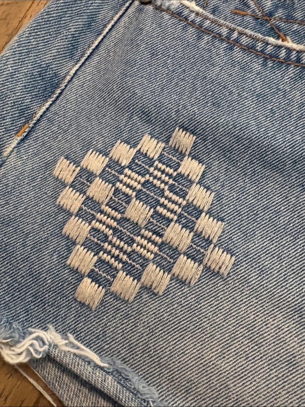 Unpublished Embroidered Light Blue Denim Cutoff Shorts 708 - Picture 6 of 11